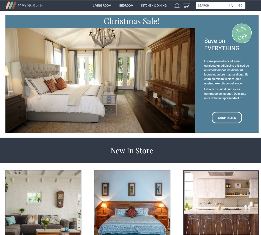 Hero section of Maynooth Furniture's website design. It's looks really good.